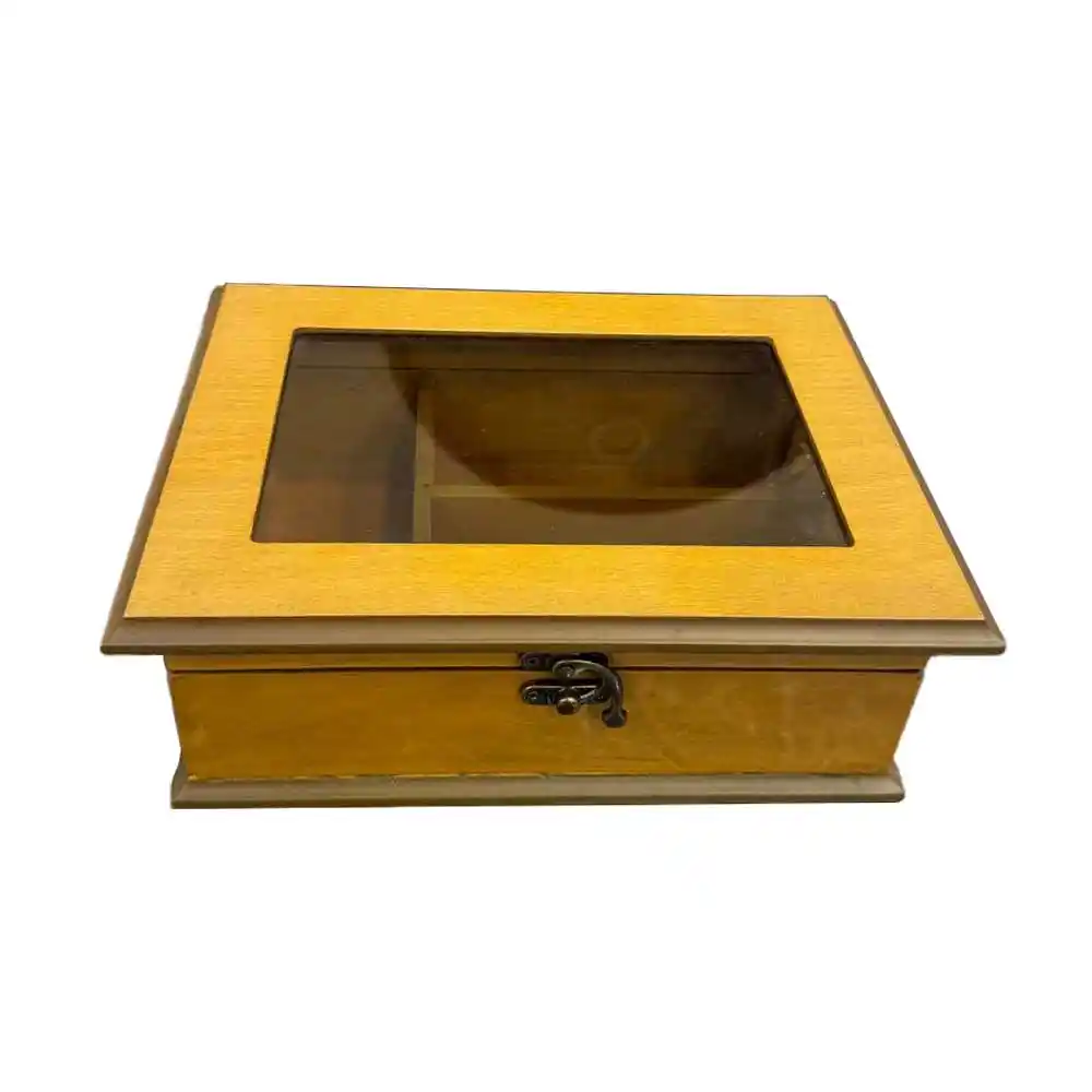 جعبه چوبی تزئینی با درب شیشه‌ای